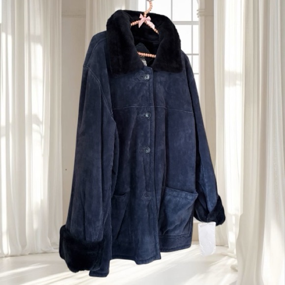 dennis basso Jackets & Blazers - NWT Dennis Basso Blue Suede Fur Coat Size 2X